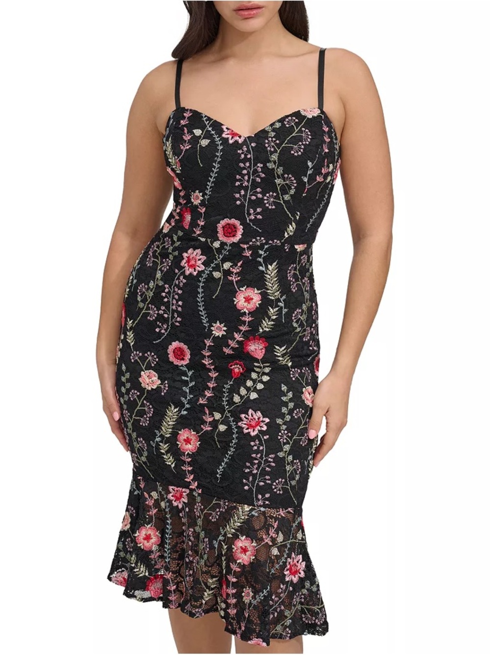 Siena Women's Floral-Print Embroidered Lace Midi Dress.